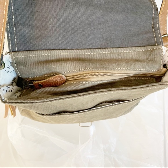 Myra Bags Vintage Stamp Canvas and Hairon Messenger Bag - Picture 3 of 6